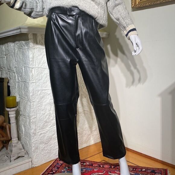 NWT Halston Faux Leather Retro Style High Waisted Pleated Trousers - Picture 3 of 16